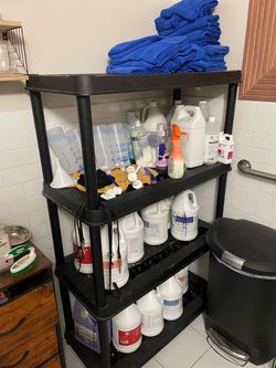 Black 4-Tier Plastic Storage Shelf Unit