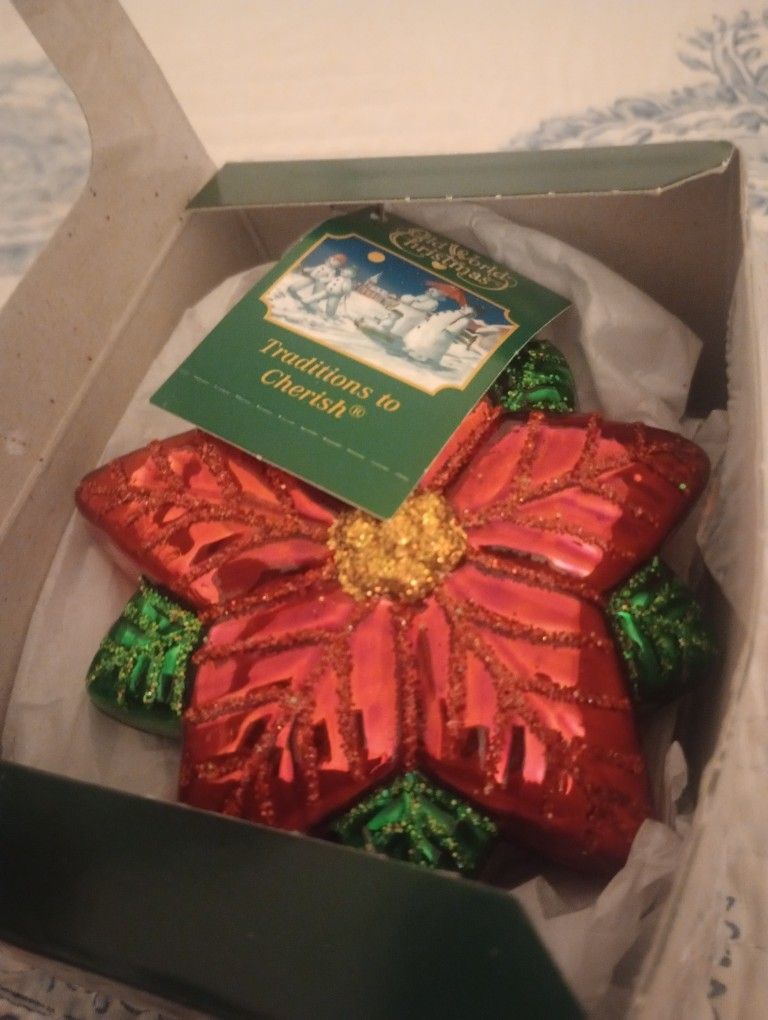Old World Christmas Vintage Poinsettia Ornament New Opened Package