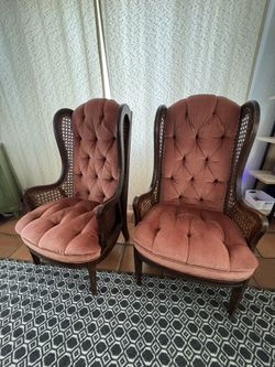 2 Antique Mauve/Pink Rattan Chairs