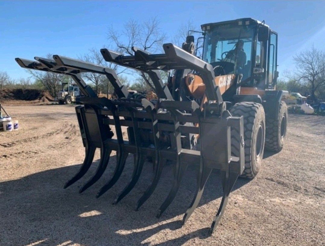 HEAVY DUTY Wheel Loader Dual Arm Grapple Rake Class 30/50 also Excavator Backhoe Skidsteer Attachments Bucket Thumb Rippers and More 