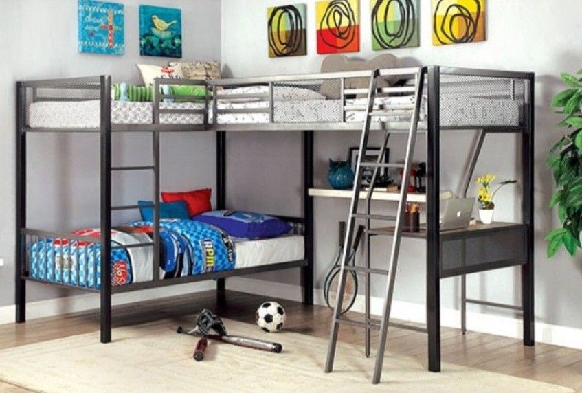 Brand New Silver Solid Metal Twin Size Triple Bunk Bed 