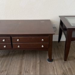 Dark Wood Coffee Table and End Table Set