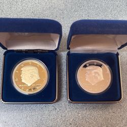 Silver and gold Donald Trump dollar coins