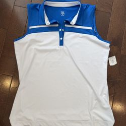 NWT Women’s Medium Collared Tank White & Blue Sleeveless Golf Shirt $20