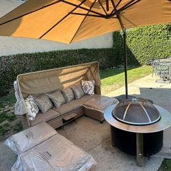 Patio Sectional set w/ retractable Canopy & lifting Table. Sectional Sofa Set  (ONLY)