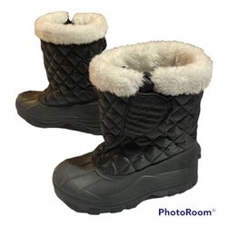 Black Quilted Material & Rubber Faux Fur Winter Boots Big Girl/Women 5