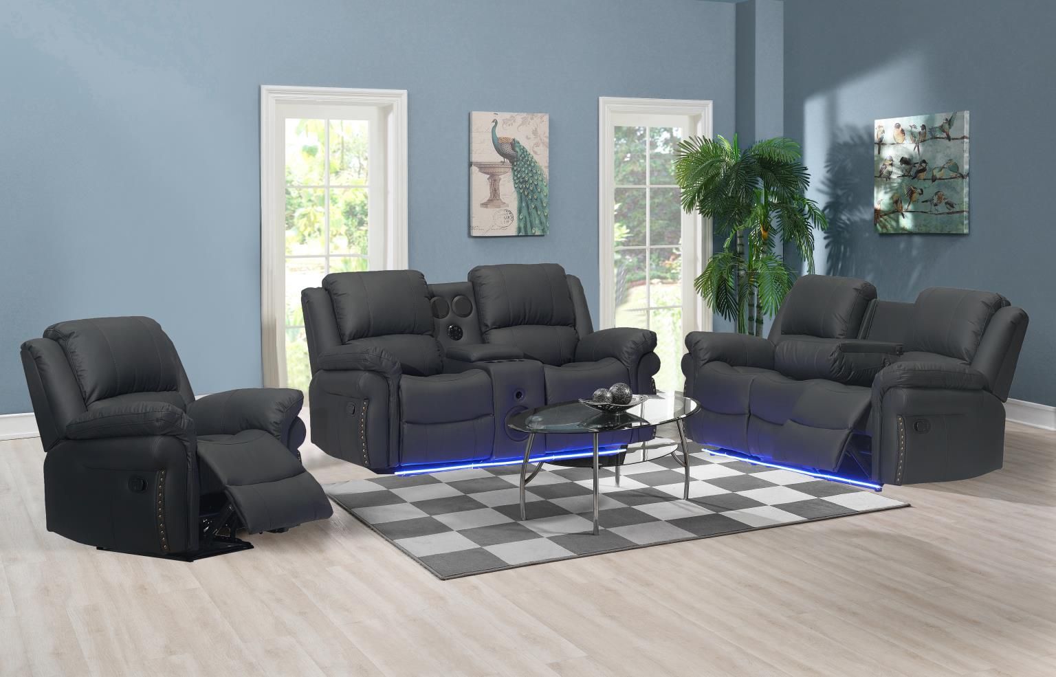 Recliner Sofa and Loveseat with Speakers and Lights