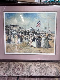 Large Signed & Numbered Patrick Ryan Serigraph – “Beach at Trouville” – Professionally Framed – $450 OBO