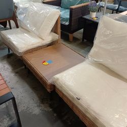 3-Piece Light Brown Wicker Sectional Set with  Side Table for Patio $230 Warehouse Address: 2745 Boone st  Columbia sc 29204 Behind DOLLAR TREE 【First