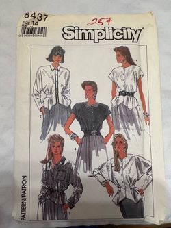 Vintage 1980s Simplicity 8437 Blouse Sewing Pattern - Size 14 - UNCUT