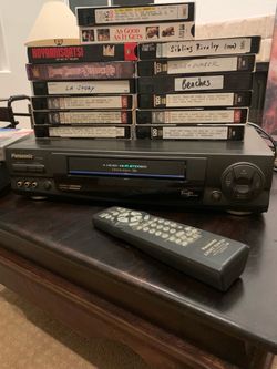Panasonic 4-Head VCR/VHS Player/Recorder + remote + rewinder + head cleaner + tapes