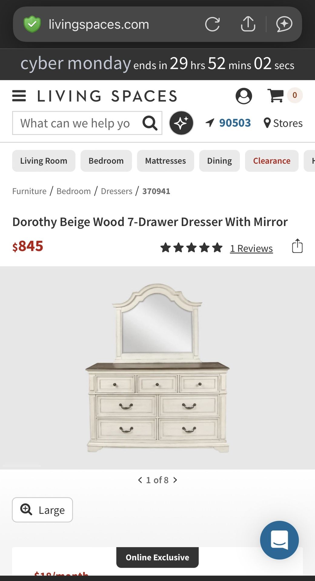 Living Spaces Dresser With Mirror