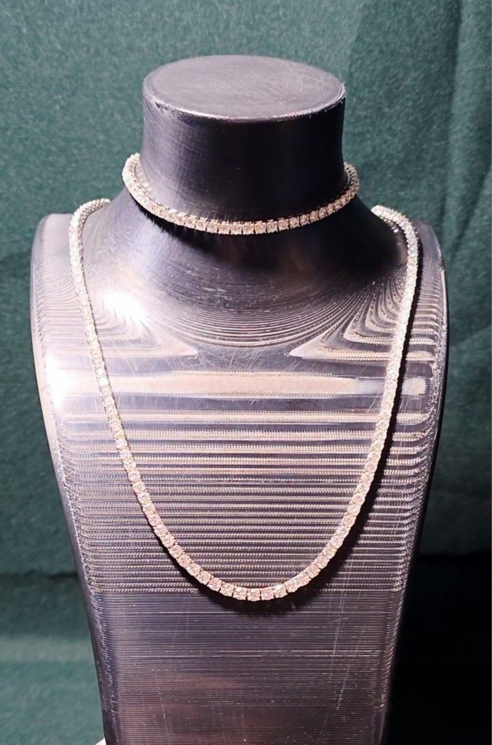 🔥 Iced Out! Solid 925 Silver Moissanite Tennis Chain (20") & Bracelet (8") Combo - 3mm Stones