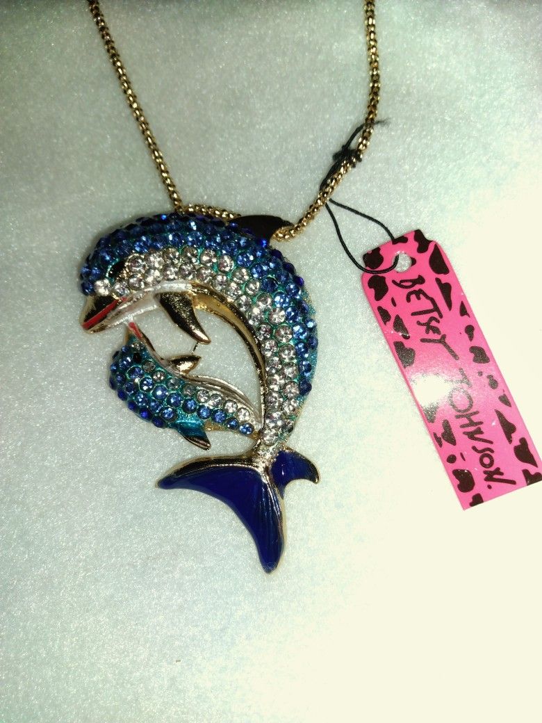 Brand New Betsey Johnson Double Dolphin Necklace