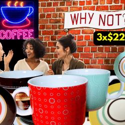 Set Of  THREE Caribou Coffee Cups & Saucer.