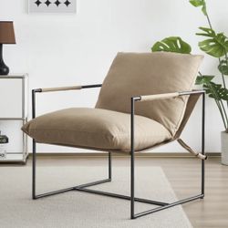 Modern Metal Framed Sling Upholstered Accent Chair for Living Room