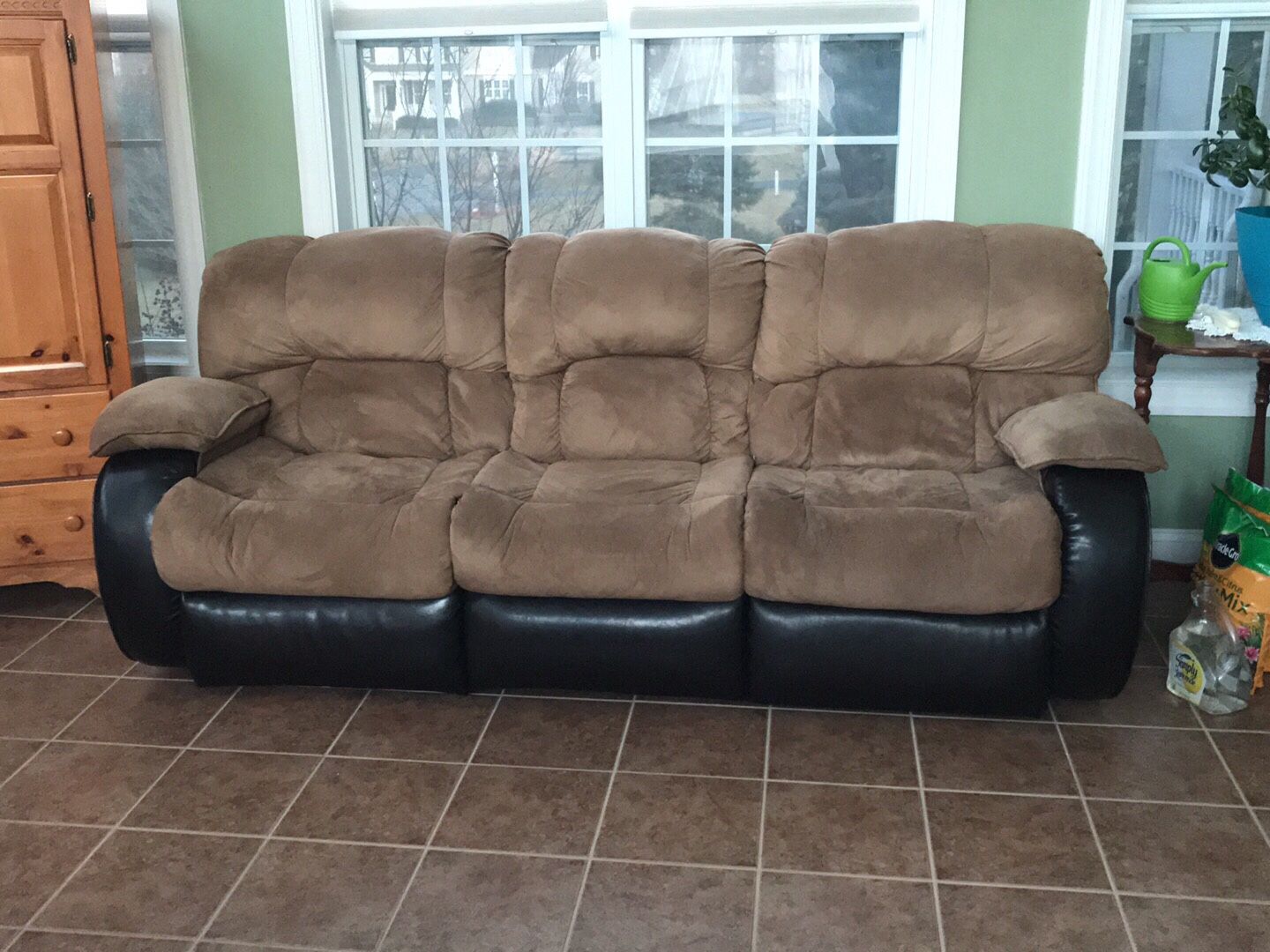 Faux suede and leather couch/loveseat combo