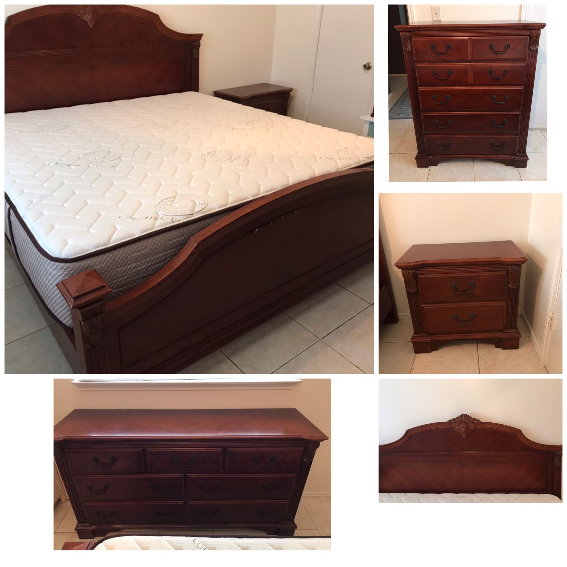 King Size Bedroom Set Long Dresser w/mirror, tall dresser, night stand , box springs DOES NOT INCLUDE MATTRESS!