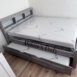 Solid Wood Queen/Twin Trundle + Foam Mattresses $940