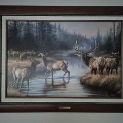 Wild Wings “Autumn Mist – Elk” Framed Canvas by Rosemary Millette – Large Wildlife Art