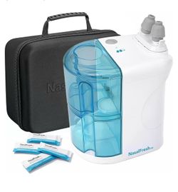 NASALFRESH MD Premium Bundle-Dual Powered Nasal Irrigation System Nasal Rinse & Wash, Sinus Decongestant Relief, 60 Saline Packets, Case, Rechargeable