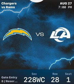 Parking and Tix for Chargers Vs Rams