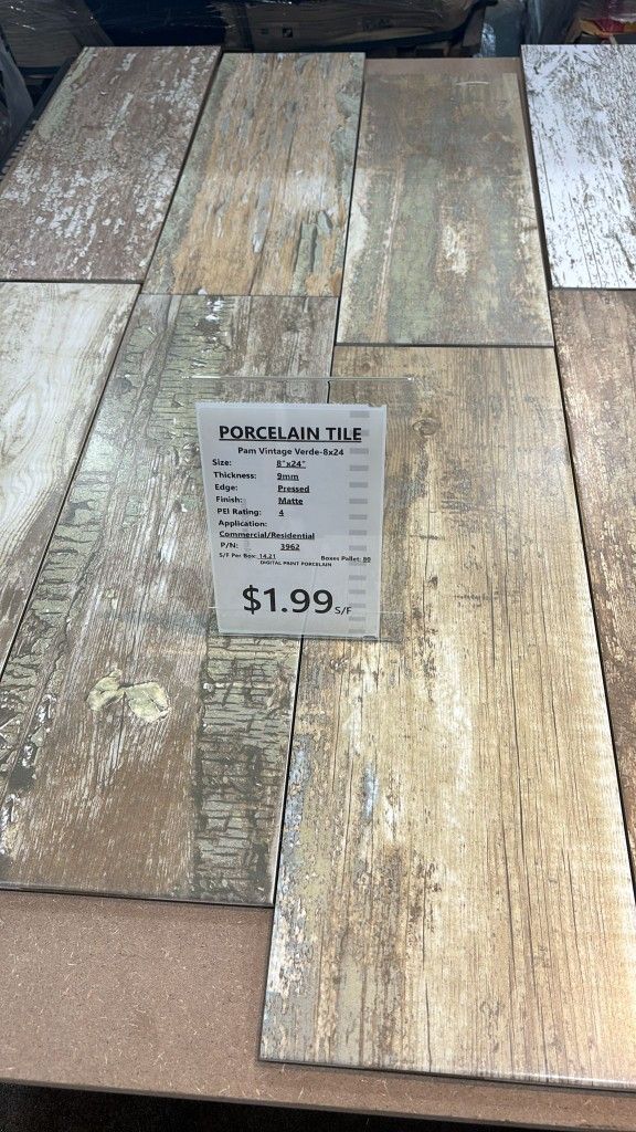 8x24 Wood-Like Porcelain Tiles - 9mm Thick