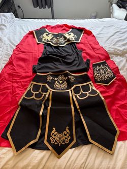 Men’s Roman Gladiator Costume with Red Cape – Black & Gold
