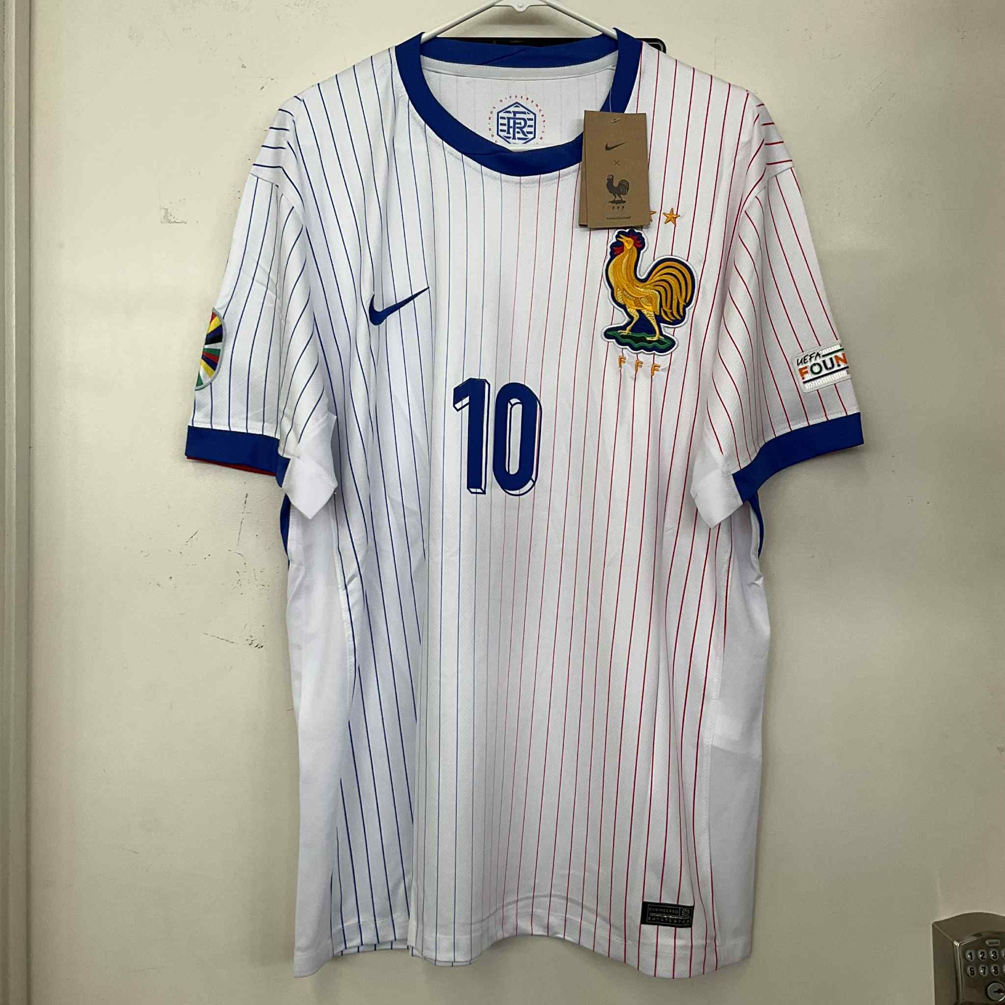 Nike France 2024 Away Kit Jersey Kylian Mbappe #10 White Blue - BRAND NEW