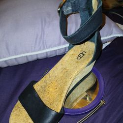 Ugg Cork Wedge Sandals 2 pairs  One Black And Tan
