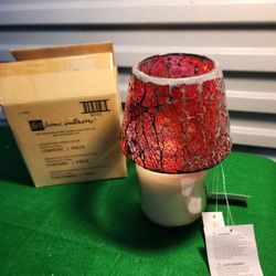 NEW VINTAGE Home Interiors Candle Cover Topper Shade Red Stained Glass 
