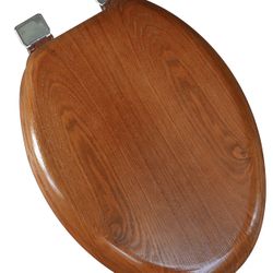 Natural Wood Toilet Seat with Decorative Finish includes Vari-Adjust Lok-Down R'N'C Hinge, Elongated, Cherry with Chrome