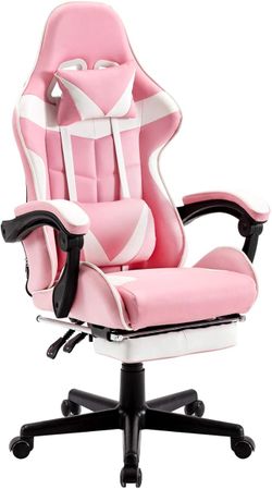Soontrans Pink Gaming Chairs with Footrest,Ergonomic PC Computer Game Chair,Lovely Home Office Desk