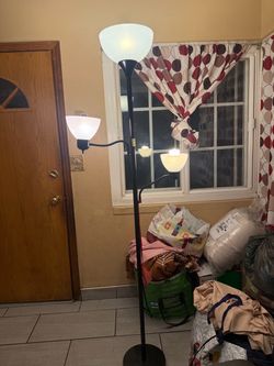 3-Light Floor Lamp Black with White Shades