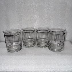 4 Culver Devon Silver Striped Old Fashioned Whiskey Rocks Glass Vintage MCM USA,