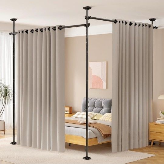 Room Divider No Drilling Curtain Rod Wall Divider for Room Separation, 4-10ft(H) 28-114inch(W) Adjustable, Heavy Duty Partition Space Separator