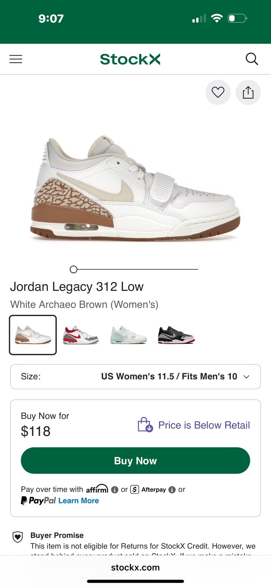 Jordan Legacy 312 Low White Archaeo Brown (Sz 11.5w)