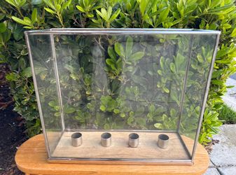 Glass Rectangular Candle Holder Terrarium Centerpiece Clear Container with Metallic Trim