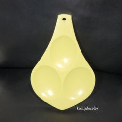 Vintage EKCO Yellow Triple Spoon Rest 3 Utensil Holder Retro Kitchen Gadget USA