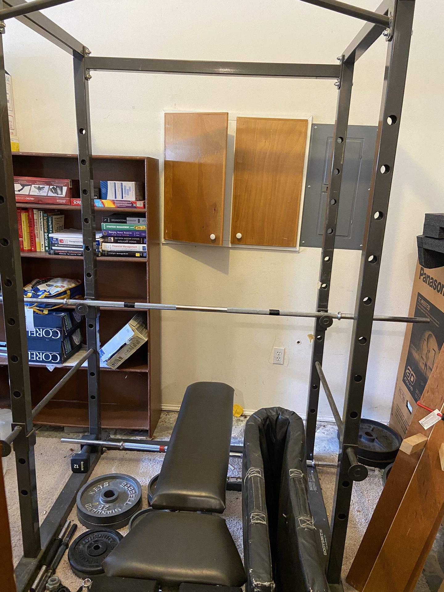 Re-listing Home Gym Weight Lifting Package - Cage, Weights, Bench, Mat 