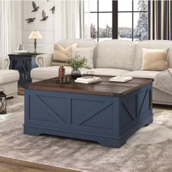 Large 40-inch coffee table with farm lift lid with power outlets and large hidden storage,