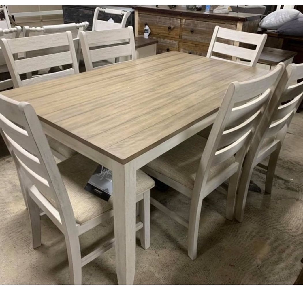 Skempton White/Light Brown 7-Piece Dining Set (Dining table and Chairs