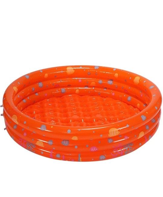 Paddling Pools Round Print PVC Inflatable Summer Bathtub Swimming Pool Water Play Toy with Fish Pattern Design ( Orange )