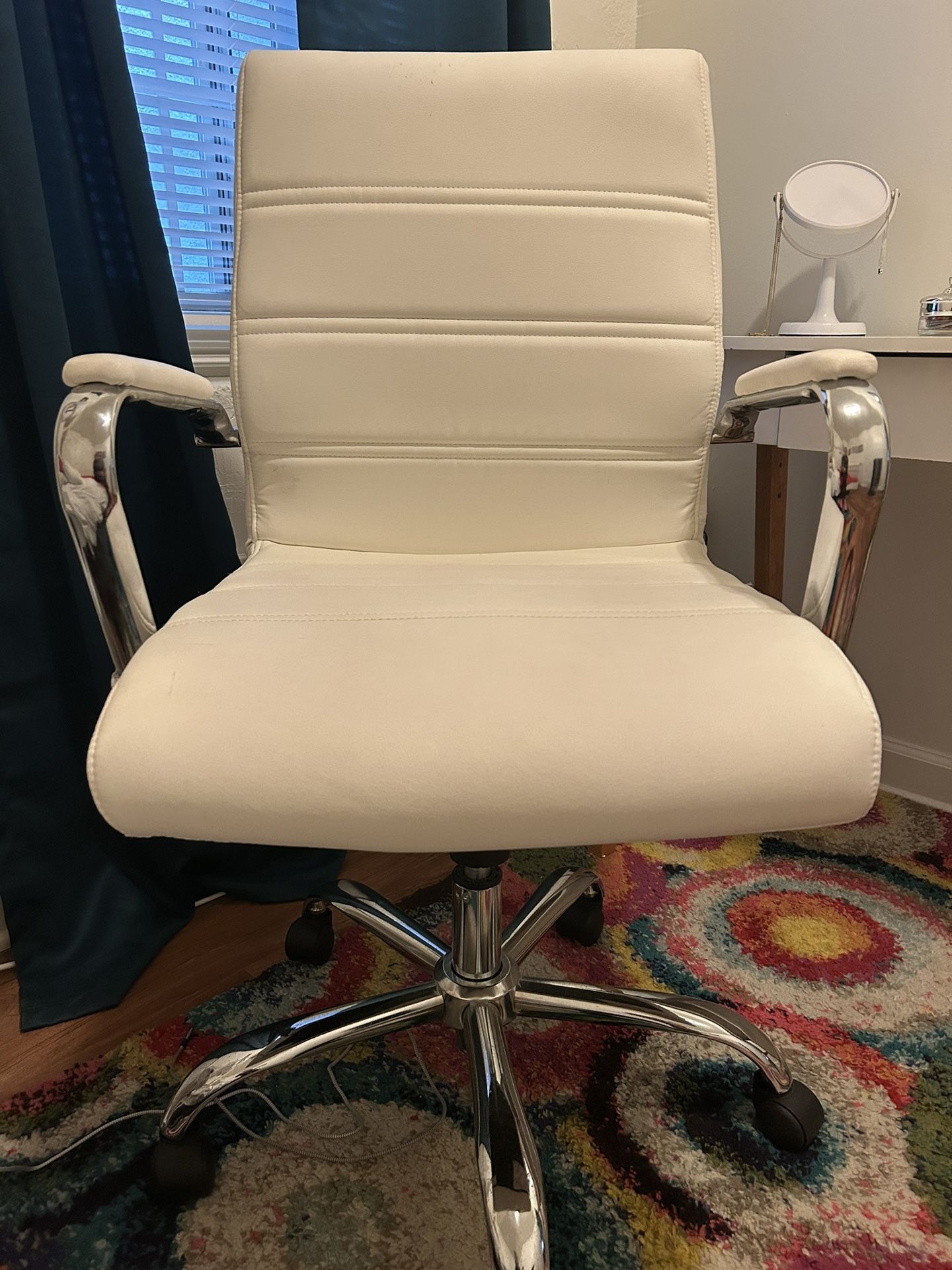 white leather office/vanity desk chair