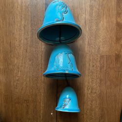 Decorative blue ceramic wind chimes with sea life and aquatic designs