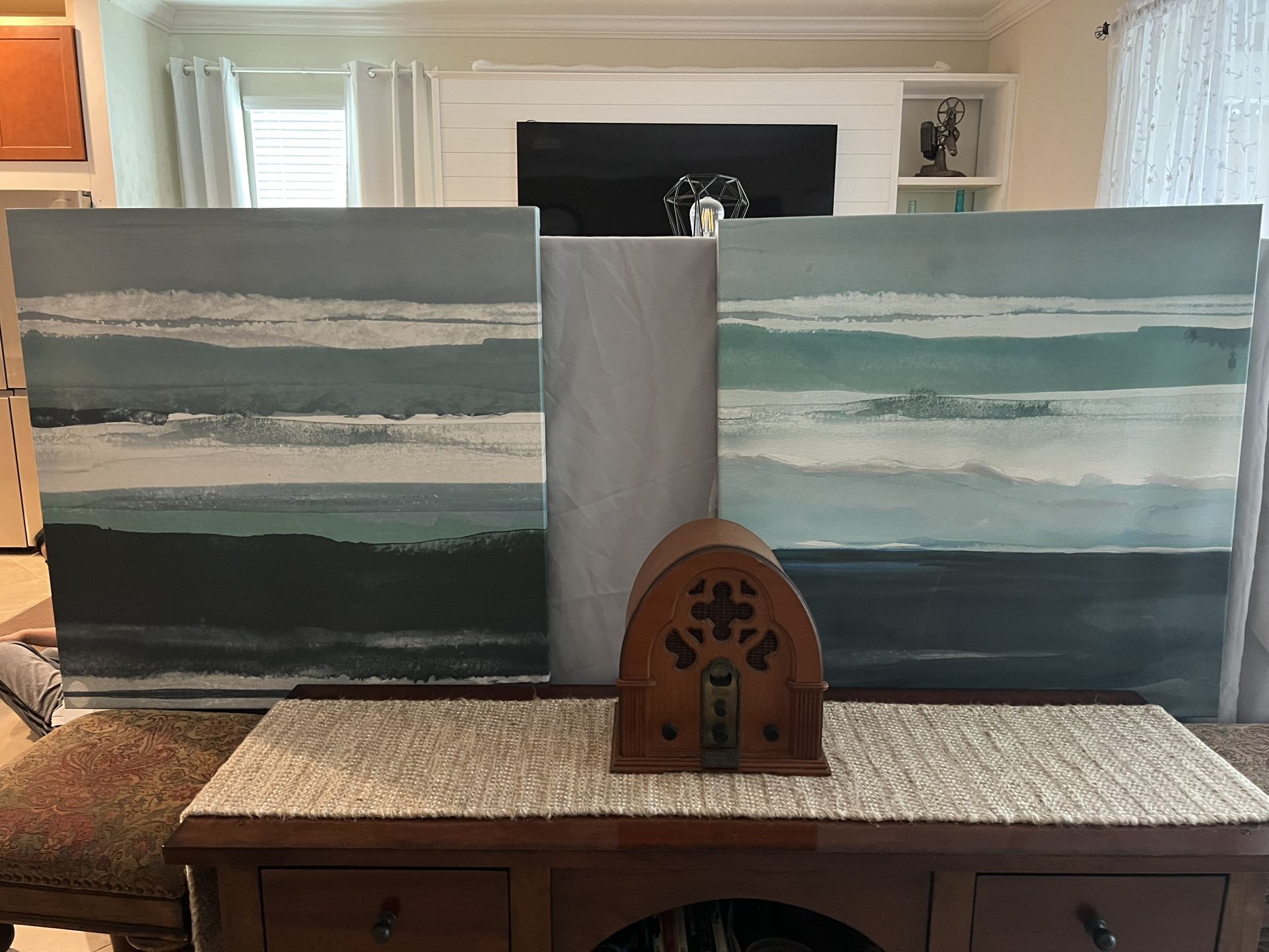 2 abstract canvas paintings 32” x32”