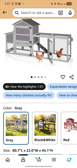 Chicken Coop Expandable Mobile Chicken House for Outdoor with Wheels, Nesting Box,