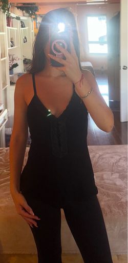 Yuka Black Lace-Trim Camisole Tank