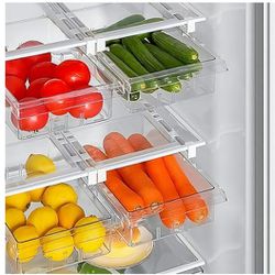 Two-Pack Divided Fridge Organizer Drawers with Removable Dividers