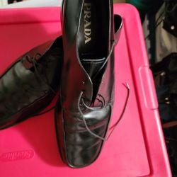 Prada Black Leather Lace Up Shoes Men Size 9 Made In ITALY